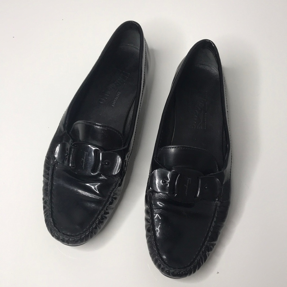 Salvatore Ferragamo Black Patent Leather Loafers